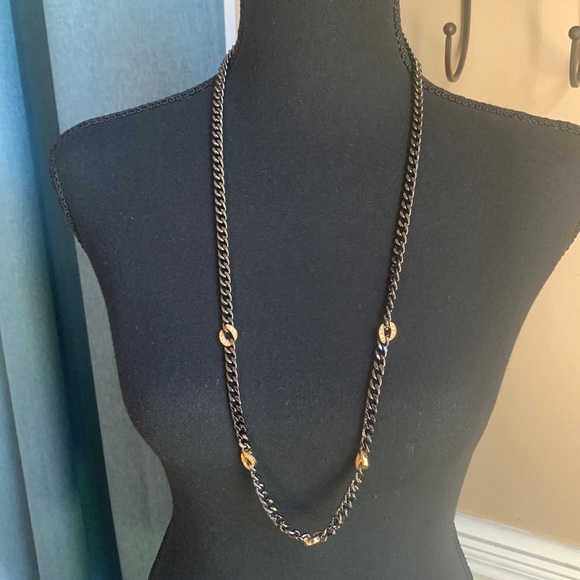 Stella & Dot 32in Long Black Link Chain W/Rhinestone Accents . - Picture 1 of 5